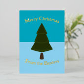 ホリデーブルー - クリスマスツリー ミニマリスト 箔シーズンカード (立ち正面)