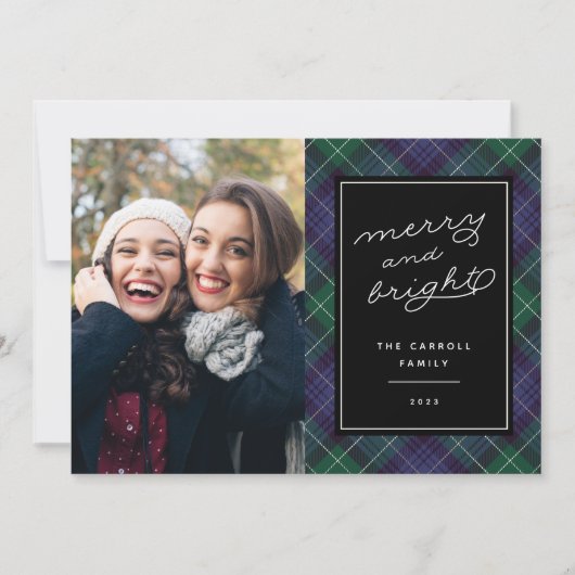 ホリデーブルー&グリーンタータンチェック | クリスマスフォトカード シーズンカード (正面)