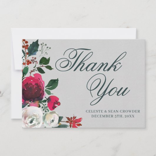 ホリデーブーケエバーグリーンウォーター結婚カラー サンキューカード (正面)