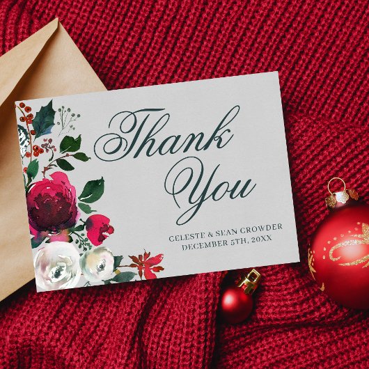 ホリデーブーケエバーグリーンウォーター結婚カラー サンキューカード