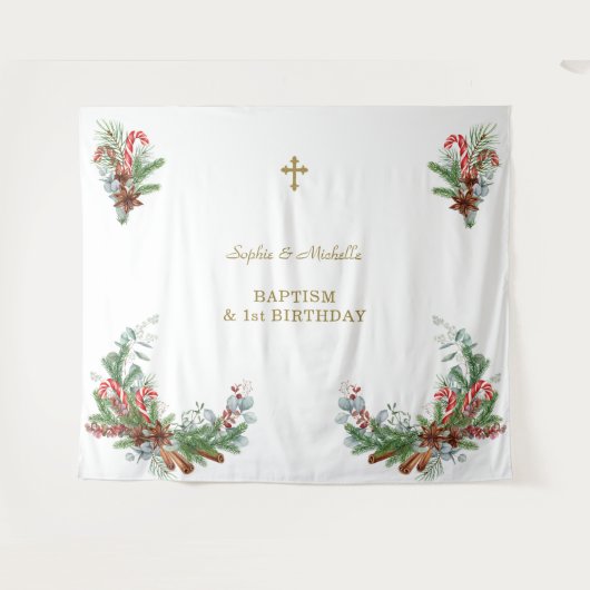 ホリデーブーケツツインズ1stバースデーバプテスマ タペストリー (正面(横))