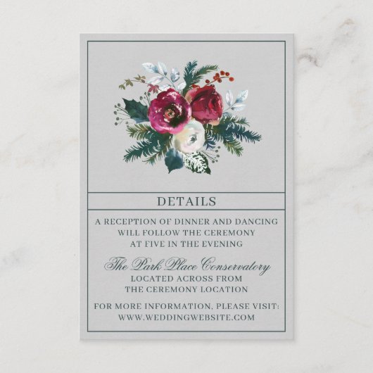 ホリデーブーケブルガンディーエバーグリーンブーケ結婚ーズ エンクロージャーカード (正面)