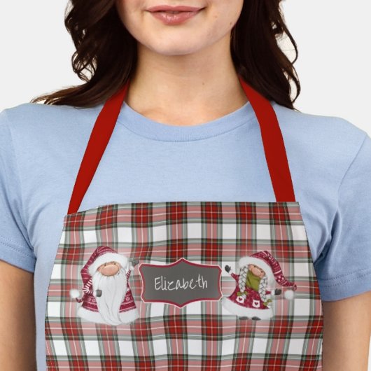 ホリデープレイドクリスマスモノグラムの エプロン