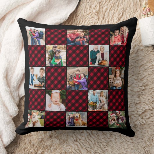 ホリデープレイドパーソナライズされた13ユニークフォトコラージュ クッション (ブランケット)
