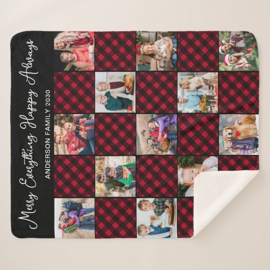 ホリデープレイドパーソナライズされた13ユニークフォトコラージュ シェルパブランケット (正面(横))