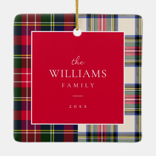 ホリデープレイドファミリーフォトクリスマス セラミックオーナメント (裏面)