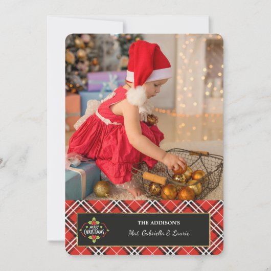 ホリデープレイド写真グリーティングカード 招待状 (正面)