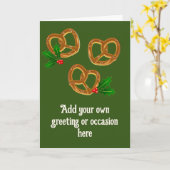 ホリデープレッツェルカスタムズ – 食品テーマダークグリーン カード (黄色い花)