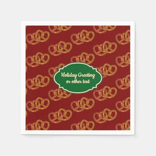 ホリデープレッツェル – クリスマスカラーズノッテッドパン スタンダードカクテルナプキン (正面)