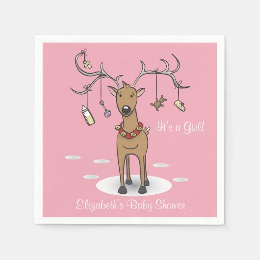 ホリデーベビーシャワーガールクリスマスピンクナプキン スタンダードカクテルナプキン (正面)