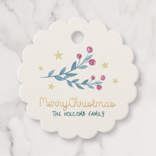 ホリデーベリーと星の金ゴールドクリスマス フェイバータグ (正面)