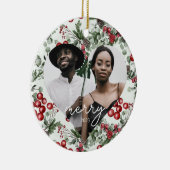 ホリデーベリーと緑のハート写真 セラミックオーナメント (右)