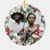 ホリデーベリーと緑のハート写真 セラミックオーナメント (裏面)