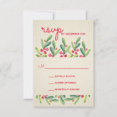 ホリデーベリーのグリーンが美しいクリスマス パーティー 出欠カード (正面)