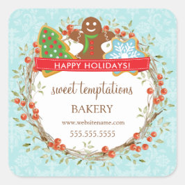 ホリデーベリーリースクリスマスクッキー スクエアシール