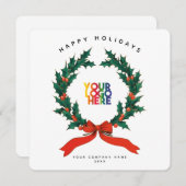 ホリデーベリーリースビジネスロゴクリスマスカード (正面/裏面)