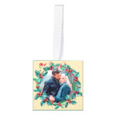 ホリデーベリーリースポインセチア写真テンプレート キューブオーナメント (正面)