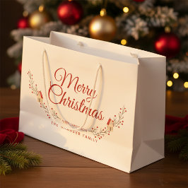 ホリデーベリー ブランチ メリークリスマス カスタム ラージペーパーバッグ