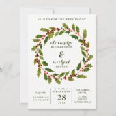 ホリデーベリー|水彩リース結婚の 招待状 (正面)