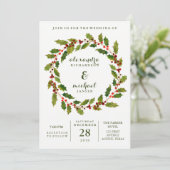 ホリデーベリー|水彩リース結婚の 招待状 (スタンド正面)