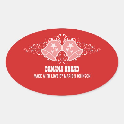 ホリデーベルと渦巻きベーキングシール,赤 楕円形シール (正面)