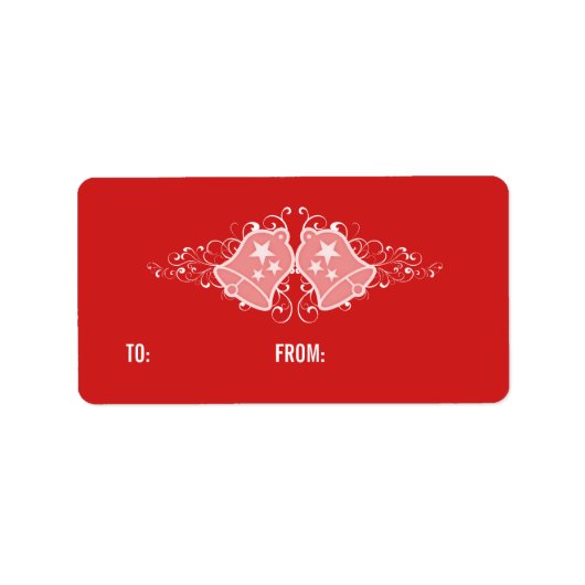 ホリデーベルと渦巻き型ギフトラベルラベル、赤 ラベル (正面)