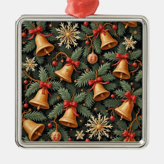 ホリデーベル、装飾的なクリスマスパターン、 メタルオーナメント (正面)