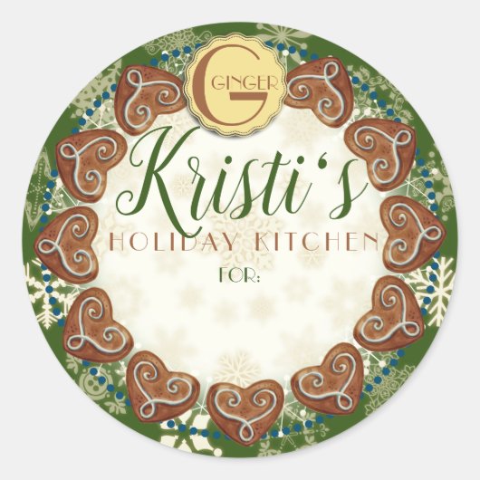 ホリデーベーキングジンジャーブレッドパーソナライズされたクッキー ラウンドシール (正面)