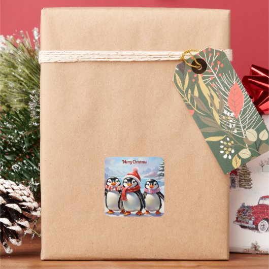 ホリデーペンギンお洒落トリオ スクエアシール (クリスマス)