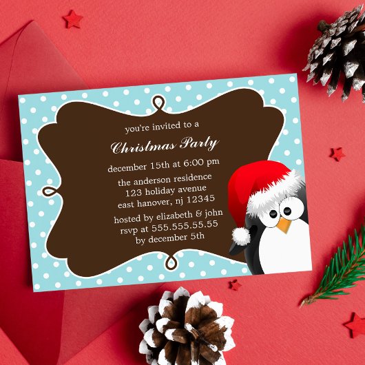 ホリデーペンギンクリスマスパーティの招待状 招待状