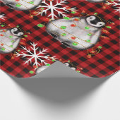 ホリデーペンギン、格子状、きらめく赤い緑のライト ラッピングペーパー (角)