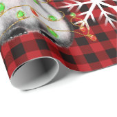 ホリデーペンギン、格子状、きらめく赤い緑のライト ラッピングペーパー (ロールコーナー)