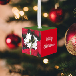ホリデーペーパーホワイトとホリー キューブオーナメント