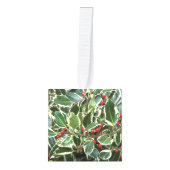 ホリデーペーパーホワイトとホリー キューブオーナメント (正面)