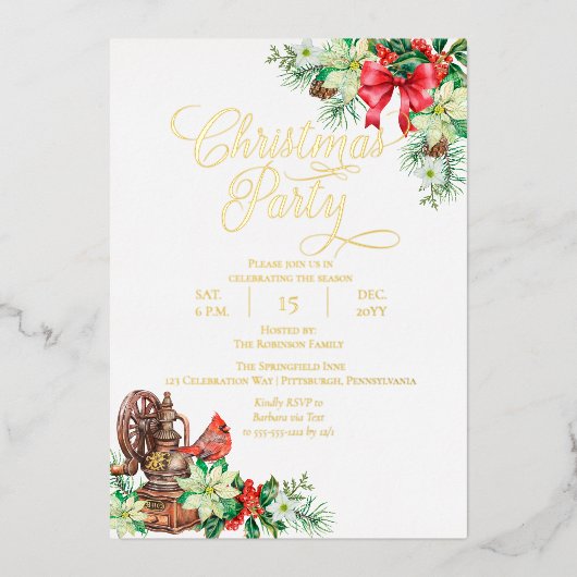 ホリデーホリエレガントーフローラクリスマスパーティー 箔招待状 (正面)