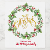 ホリデーホリーとベリークリスマス ワインラベル (シングルラベル)