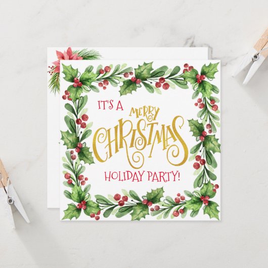 ホリデーホリーアンドベリークリスマスパーティー 招待状 (正面/裏面インサイチュ)
