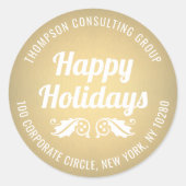 ホリデーホリーゴールドフェイクフォイル差出人住所ラベル ラウンドシール (正面)