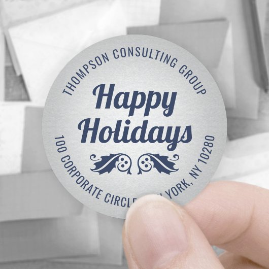 ホリデーホリーフォイルフェイク差出人住所ラベル ラウンドシール