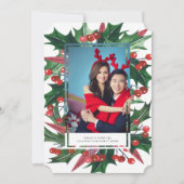 ホリデーホリーフォトフレームパーソナライズされた シーズンカード (正面)
