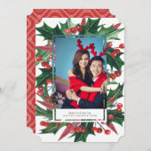 ホリデーホリーフォトフレームパーソナライズされた シーズンカード (正面/裏面)