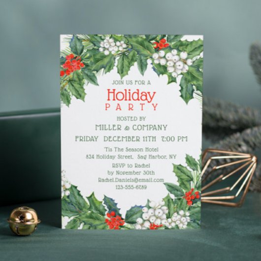 ホリデーホリーフローラ企業のクリスマスパーティー 招待状