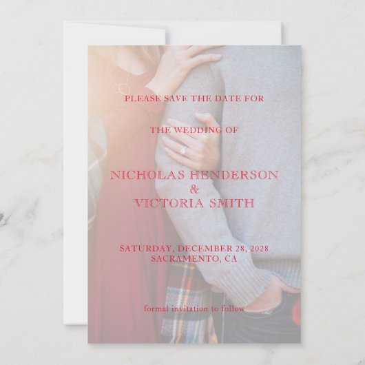 ホリデーホリーベリーグリーンフェイクリーヴェラム写真 セーブザデート (裏面)