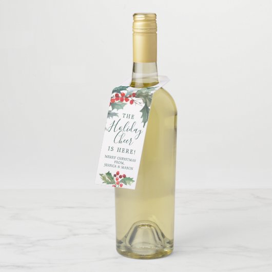 ホリデーホリーボトルハンガーラベルズクリスマス ボトルネックタグ (アングル)