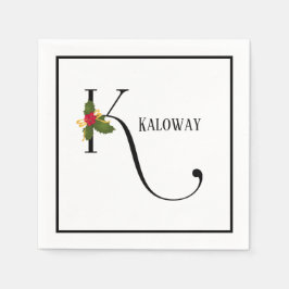 ホリデーホリーモノグラムレターケートイパーソナライズされた紙 スタンダードカクテルナプキン