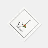 ホリデーホリーモノグラムレタージェフペーパーナプキン スタンダードカクテルナプキン (角)