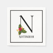 ホリデーホリーモノグラムレターノパーソナライズされた紙 スタンダードカクテルナプキン (正面)