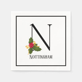 ホリデーホリーモノグラムレターノパーソナライズされた紙 スタンダードカクテルナプキン