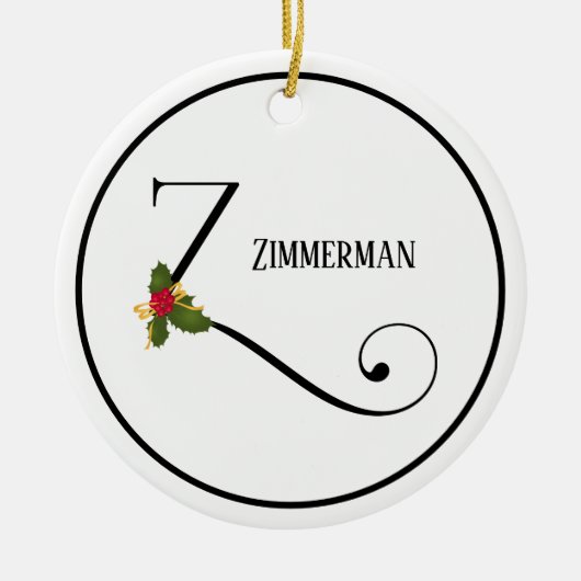 ホリデーホリーモノグラムレターパーソナライズされたZ セラミックオーナメント (正面)
