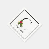 ホリデーホリーモノグラムレターCパーソナライズされた紙 スタンダードカクテルナプキン (角)